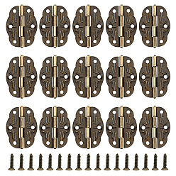 Antik Bronze Eisenscharnier, mit Schraube, Schmuckschatulle Zubehör, Blume, Antik Bronze, 31x22x3 mm, Bohrung: 2 mm, 60sets / box