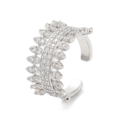 Платина Кольца-манжеты из латуни с микропаве из кубического циркония, долговечное покрытие для женщин, без свинца и без кадмия, платина, размер США 7 3/4 (17.9 мм)