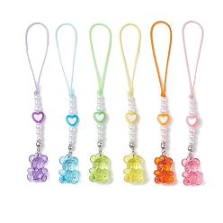 Mixed Color 6Pcs 6 Colors Transparent Acrylic Mobile Straps, Bear, Mixed Color, 11.2cm, 1pc/color