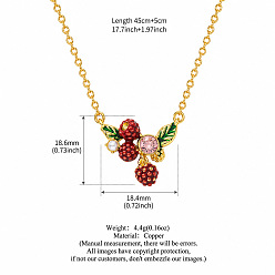 Other Fruits Латунные эмалированные подвески в виде красных фруктов для ожерелий, с 304 цепочками из нержавеющей стали и стразами, золотые, 17.72 дюйм (45 см), Кулон : 18.6x18.4 мм