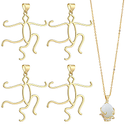 Golden 4Pcs Brass Pendant Cabochon Settings, Human, with 5 Claw Prongs, Golden, 33x33mm, Hole: 3.5mm