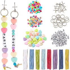 (52) Непрозрачная лаванда Наборы для изготовления ключей своими руками, включая 20шт. соединительное кольцо, 2 шт. хлопковая нить, 260 шт. бусины и 20 шт. подвески, разноцветные, 16x10x1 мм, отверстие : 1.6 мм