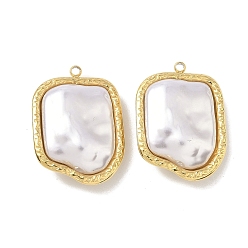 Rectangle 304 подвески из нержавеющей стали с жемчужными подвесками из АБС-пластика, вакуумные покрытия, реальный 18 k позолоченный, прямоугольные, 24.5x18x7.5 мм, отверстие : 1.5 мм