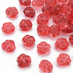 Crimson Transparent Baking Paint Glass Beads, Camellia, Crimson, 12.5x14x9mm, Hole: 1.2mm