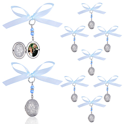 Stainless Steel Color 9Pcs 316 Surgical Stainless Steel Locket Pendants, Oval, with Polyester Bowknot, Stainless Steel Color, 70mm