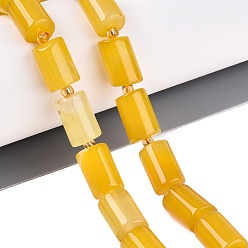 Gold Natural Agate Beads Strands, Dyed, Column, with Seed Beads, Gold, 11.5~13x7.5~8.5mm, Hole: 1.2~1.5mm, about 27~28pcs/strand, 14.37~15.16 inch(36.5~38.5cm)