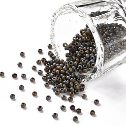 Серое Покрытие 12/0 круглый стеклянный бисер класса А, металлик цвета радужной оболочки, матовый стиль, серый покрытием, 12/0, 2x1.5 мм, отверстие : 0.8 мм, около 30000 шт / упаковка