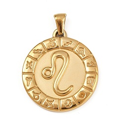 Лео 304 подвески из нержавеющей стали, ионное покрытие (ip), плоские круглые с созвездием, золотые, Лев, 28x25x2.5 мм, отверстие : 4.5x3.5 мм