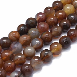 Saddle Brown Natural Agate Beads Strands, Dyed & Heated, Round, Saddle Brown, 14mm, Hole: 2~2.5mm, about 29~30pcs/strand, 15.1 inch~15.5 inch(38.5~39.5cm)