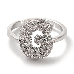 Letter G Стойка покрытие буква латунь микро паве прозрачный кубический цирконий регулируемые кольца для женщин, Буква G, 14.5x11.5 мм, внутренний диаметр: 17 мм