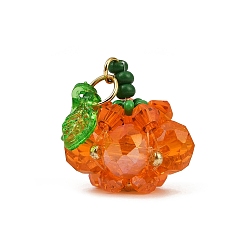 Оранжевый Подвески из стеклянных бусин на тему хэллоуина, с акриловым подвесом в виде листика и соединительными кольцами, тыквенное очарование, оранжевые, 19x18.5 мм, отверстие : 4.5 мм