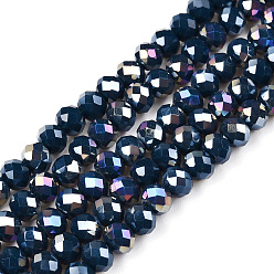 Стально-синий Стеклянные бусины с гальваническим покрытием , непрозрачный сплошной цвет, с покрытием AB цвета, граненые, рондель, стальной синий, 6x5 мм, отверстие : 1 мм, около 80~85 шт / нитка, 38~40 см