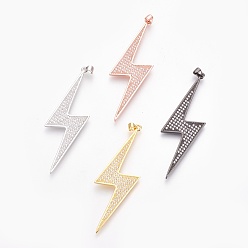 (52) Непрозрачная лаванда Латунные микро проложить кубического циркония большие кулоны, без свинца, без кадмии и без никеля, долговечный, удар молнии, прозрачные, разноцветные, 68x18.5x2 мм, отверстие : 3x3.5 мм