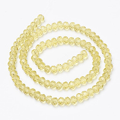 Light Khaki Glass Beads Strands, Faceted, Rondelle, Light Khaki, 3x2mm, Hole: 0.8mm, about 150~155pcs/strand, 15~16 inch(38~40cm)