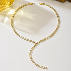 Clear Simple Brass Pave Cubic Zirconia Geometric Tennis Y-shaped Necklaces for Women, Golden, Clear, 17.13 inch(43.5cm)