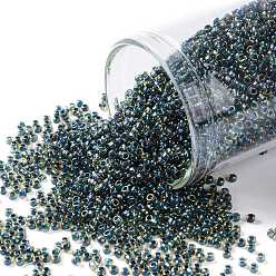 (243) Inside Color AB Topaz/Opaque Emerald Lined Круглые бусины toho, японский бисер, (243) внутри цвет ab топаз / непрозрачный изумруд на подкладке, 15/0, 1.5 мм, отверстие : 0.7 мм, о 3000шт / бутылка, 10 г / бутылка