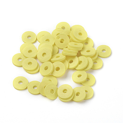 Yellow Flat Round Eco-Friendly Handmade Polymer Clay Beads, Disc Heishi Beads for Hawaiian Earring Bracelet Necklace Jewelry Making, Yellow, 8x0.5~1mm, Hole: 2mm, about 380~400pcs/strand, 17.7 inch