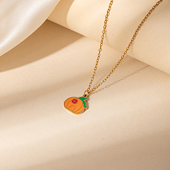 Тыква Хэллоуин 304 эмалированные подвески из нержавеющей стали для женщин, золотые, темно-оранжевый, тыква, 16.14 дюйм (41 см), Кулон : 16.6x12.5 мм