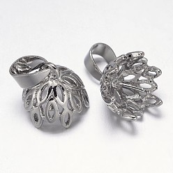 Платина Филигранная металлизация стойки латунная чашка жемчуг колышек кулоны булавки, за половину пробурено бисера, платина, 13x13 мм, отверстия: 7x4 мм, штифты: 1 мм