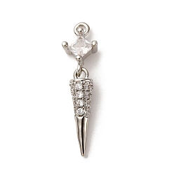 Платина Латунные микро проложить кубического циркония подвески, конус, стойки покрытие, долговечный, без кадмия и без свинца, платина, 23x6x3.5 мм, отверстие : 1.2 мм