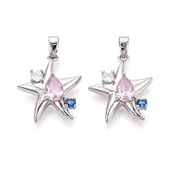 Платина Кулон из циркония, прелести морская звезда, платина, 19~19.5x17x5 мм, отверстие : 5x2~2.5 мм