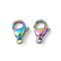 Rainbow Color 304 нержавеющая сталь застежка когтя омара, ионное покрытие (ip), Радуга цветов, 9x6x3.5 мм, отверстие : 1.2 мм