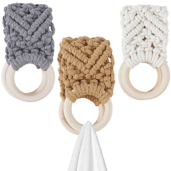 (52) Непрозрачная лаванда 3 шт 3 цвета ручной работы макраме хлопок подвесной держатель для полотенец, вешалка для кухонного полотенца с деревянным кольцом, разноцветные, 260x64.5x10 мм, внутренний диаметр: 44 мм, 1 шт / цвет
