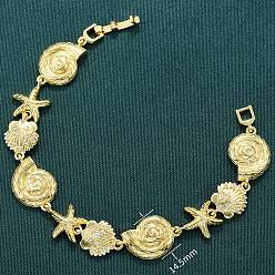 Настоящее золото 18K Летние пляжные браслеты-цепочки с микропаве из латуни, прозрачными кубическими циркониями в форме морских звезд и ракушек, реальный 18 k позолоченный, 7-1/4 дюйм (18.4 см)