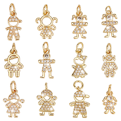 Золотой 12 шт 12 стиль латунь микропаве прозрачные подвески из кубического циркония, с прыжковых колец, разнообразные, золотые, 11.5~18x8~10.5x1.5~2.5 мм, отверстие : 2.3~3.6 мм, 1шт/ст;е