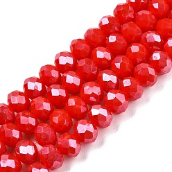 Красный Стеклянные бусины с гальваническим покрытием , гальваническое покрытие, граненые, рондель, красные, 6x5 мм, отверстие : 1 мм, около 80~85 шт / нитка, 38~40 см