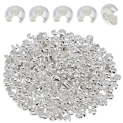 Серебро 400 шт. Латунные накладки на обжимные бусины, без никеля , серебряные, 4 мм