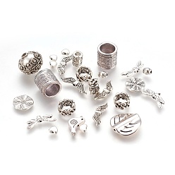 Antique Silver Alloy Finding Beads, Mixed Shapess, Antique Silver, 4~50x4~40mm, Hole: 1~5mm
