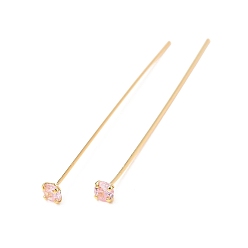Pink Латунные серьги-гвоздики из циркония, золотые, розовые, 3 мм, штифты : 0.6x44 мм
