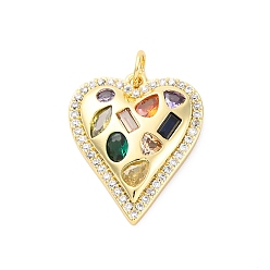 Разноцветный Латунные микро проложить кубического циркония подвески, без кадмия и без свинца, сердце прелести, с целью перехода в кольце, реальный 16 k позолоченный, красочный, 21x17.5x4 мм, отверстие : 3.5 мм