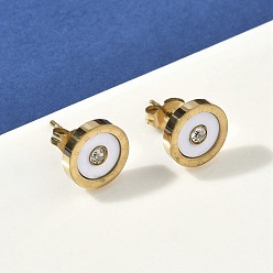 Белый 304 серьги нержавеющей стали, плоско-круглые, cmолой, золотые, белые, 10 мм