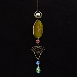 Натуральный Агат Кусочки натурального агата и металлические подвесные украшения в виде луны от сглаза, Стеклянные каплевидные кисточки для ловли солнца для дома и сада, наружное украшение, 450 мм