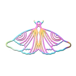 Rainbow Color 201 подвески из нержавеющей стали, гравированные металлические украшения, очарование бабочки, Радуга цветов, 27x49x0.3 мм, отверстие : 1.6 мм