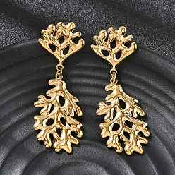 Другие 304 из нержавеющей стали болтаться серьги, ионное покрытие (ip), реальный 18 k позолоченный, коралл, 60.5x21.5 мм