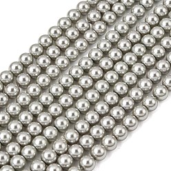 Светло-серый Круглые бусины из экологически чистого окрашенного стекла с жемчугом, класс А, хлопковый шнур , светло-серый, 6 мм, отверстие : 0.7~1.1 мм, около 72 шт / нитка, 15 дюйм