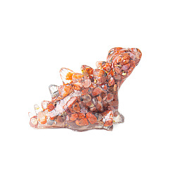 Красный Агат Украшение для дисплея динозавра из смолы, с натуральной стружкой сердолика внутри статуэток для украшения домашнего офиса, 90x47x48 мм