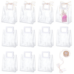 Прозрачный 15 шт. подарочные пакеты из ПВХ ко Дню святого Валентина, с ручкой, прямоугольные, с 1 отделкой из рулонного полиэстерового кружева, прозрачные, 29 см, мешок: 24.5x18x0.1~0.7 см, развернуть: 20x17.5x9 см