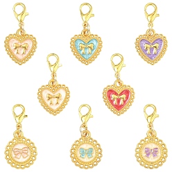 Mixed Color 16Pcs 8 Style Alloy Enamel Pendant Decorations, with Alloy Lobster Claw Clasps, Mixed Shapes, Golden, Mixed Color, 31mm, 2pcs/style