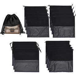 Черный 14 шт. 4 стили квадратных тканевых упаковочных мешочков для обуви, сумки на завязках с видимым окном, чёрные, 35.3~49.8x35~49.3x0.45 см