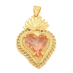 Orange Rack Plating Brass Pendants, with Glass, Long-Lasting Plated, Cadmium Free & Lead Free, Strawberry Charms, Orange, 30x21x6.5mm, Hole: 4x3.5mm
