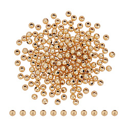 Настоящее золото 18K 200шт. текстурированных латунных бусин, долговечный, круглые, без никеля , реальный 18 k позолоченный, 3x2.5 мм, отверстие : 1 мм