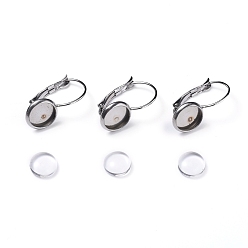 Нержавеющая Сталь Цвет DIY серьги решений, с 304 серьгами из нержавеющей стали и прозрачными овальными стеклянными кабошонами, цвет нержавеющей стали, кабошоны: 7.5~8x3 мм, 1 шт / комплект, серьги: 19x10 мм, лоток : 8 мм, штифты : 0.8 мм, 1 шт / комплект