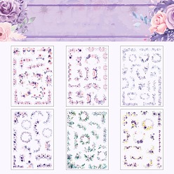 Фиолетовый Старинный растительный коллаж европейский цветочный бордюр, 6шт самоклеящиеся наклейки из ПВХ, Украшение дневника для фотоальбома своими руками, фиолетовые, 148x210 мм