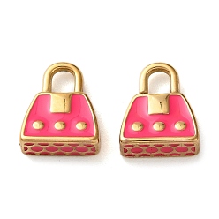 Темно-Розовый 304 из нержавеющей стали шармы эмали, реальный 14 k позолоченный, сумочка чар, темно-розовыми, 13x10.5x4.5 мм, отверстие : 3x3.5 мм
