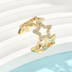 Звезда Латунные кольца-манжеты с микропаве и прозрачным цирконием для женщин, реальный 18 k позолоченный, звезда, 0.49 дюйм (1.25 см)