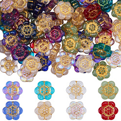 (52) Непрозрачная лаванда 100шт. стеклянных бусин, покрытых запеченной краской и инкрустированных золотистым металлом, цветок, разноцветные, 13x14x4.5 мм, отверстие : 1.2 мм